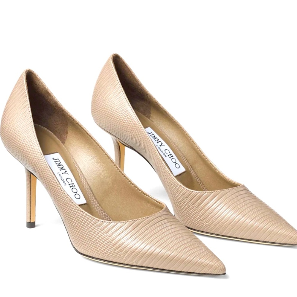 Jimmy Choo Beige Lizard Printed Leather Pumps 38.5